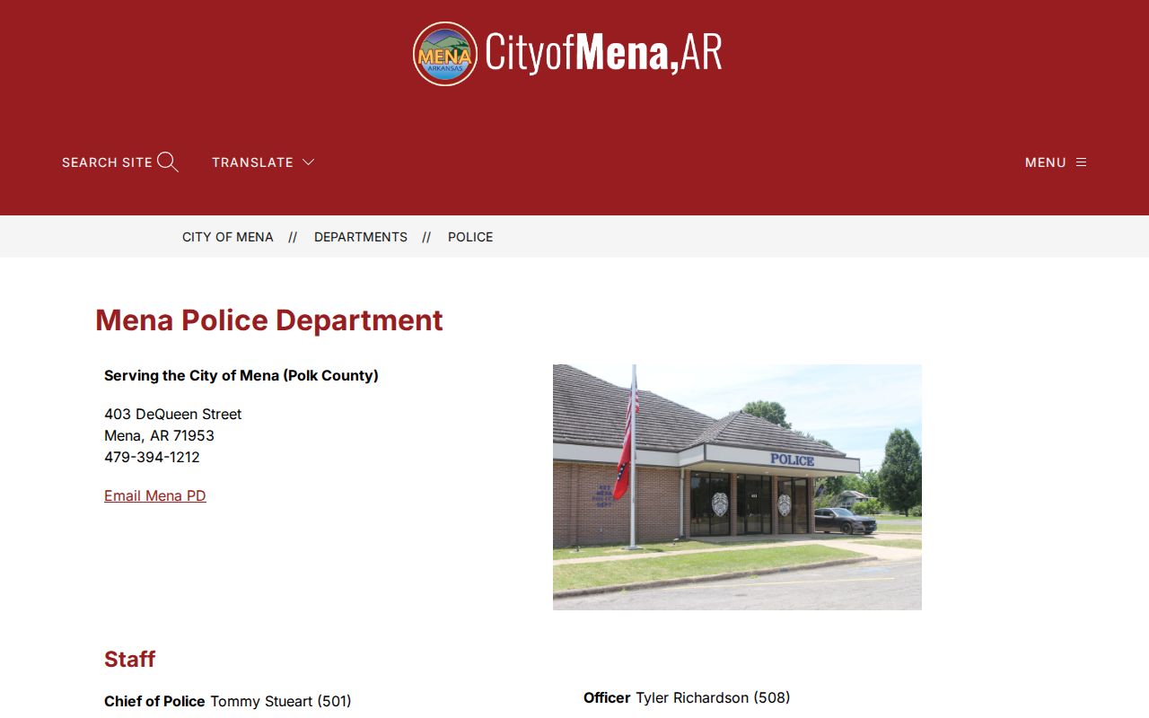 Polk County arrest records at Mena Police Department