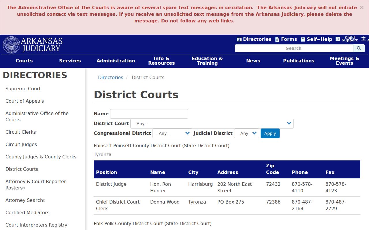 Polk County criminal court cases in the Arkansas district court directory
