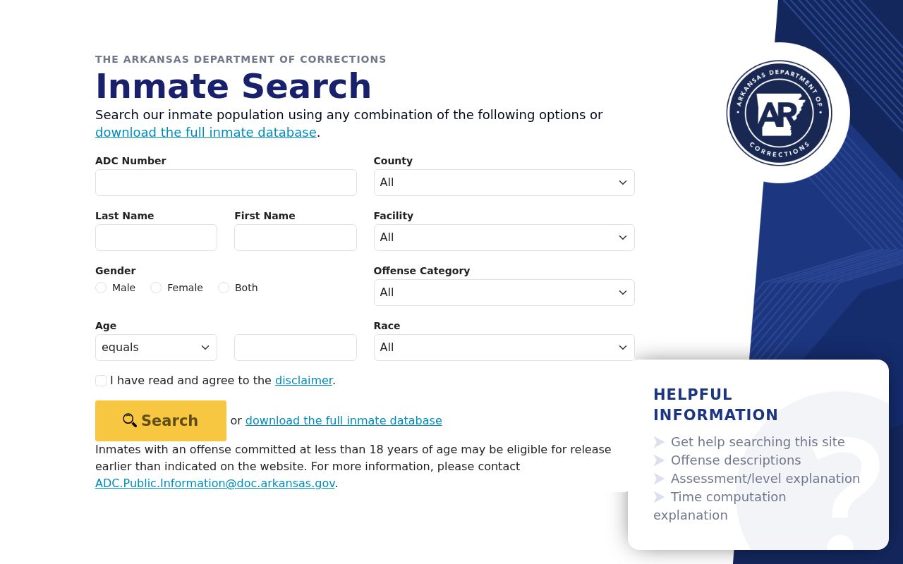 Polk County criminal records Arkansas DOC inmate search