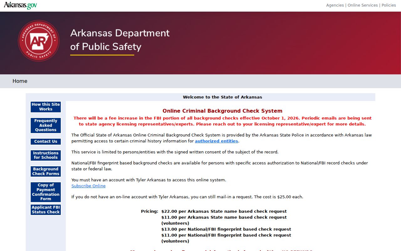 Polk County criminal history Arkansas State Police background check portal